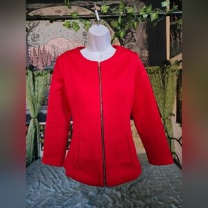 Bold Bright Red Thick Slimming Zip Up Fashion Coat Jacket Small